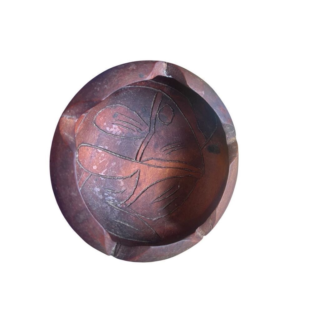 Wooden carved bowl  with fish design